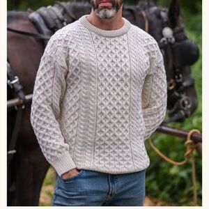 Men's Cream Cable Knit Sweater